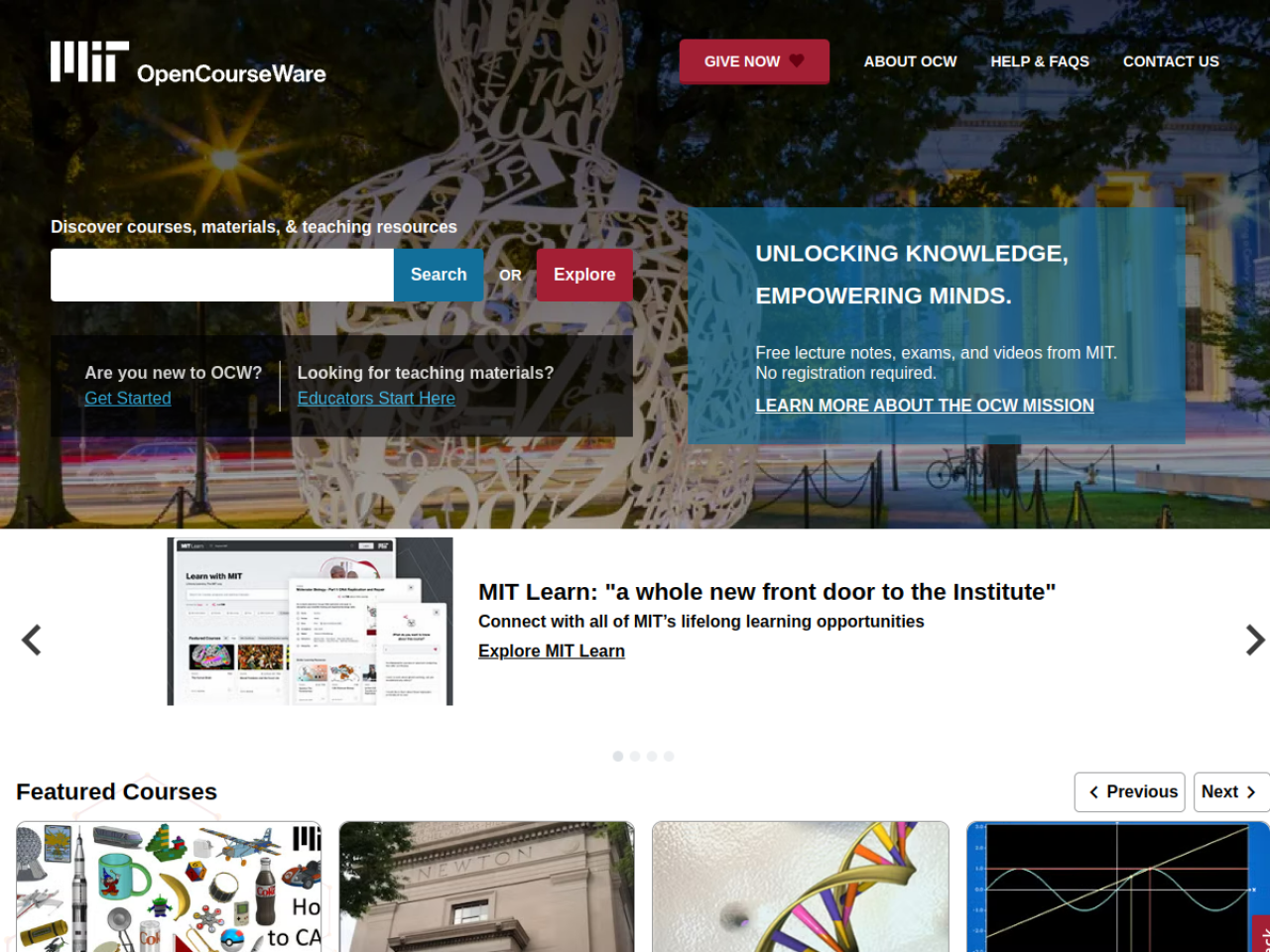 MIT OpenCourseWare web sitesi önizlemesi
