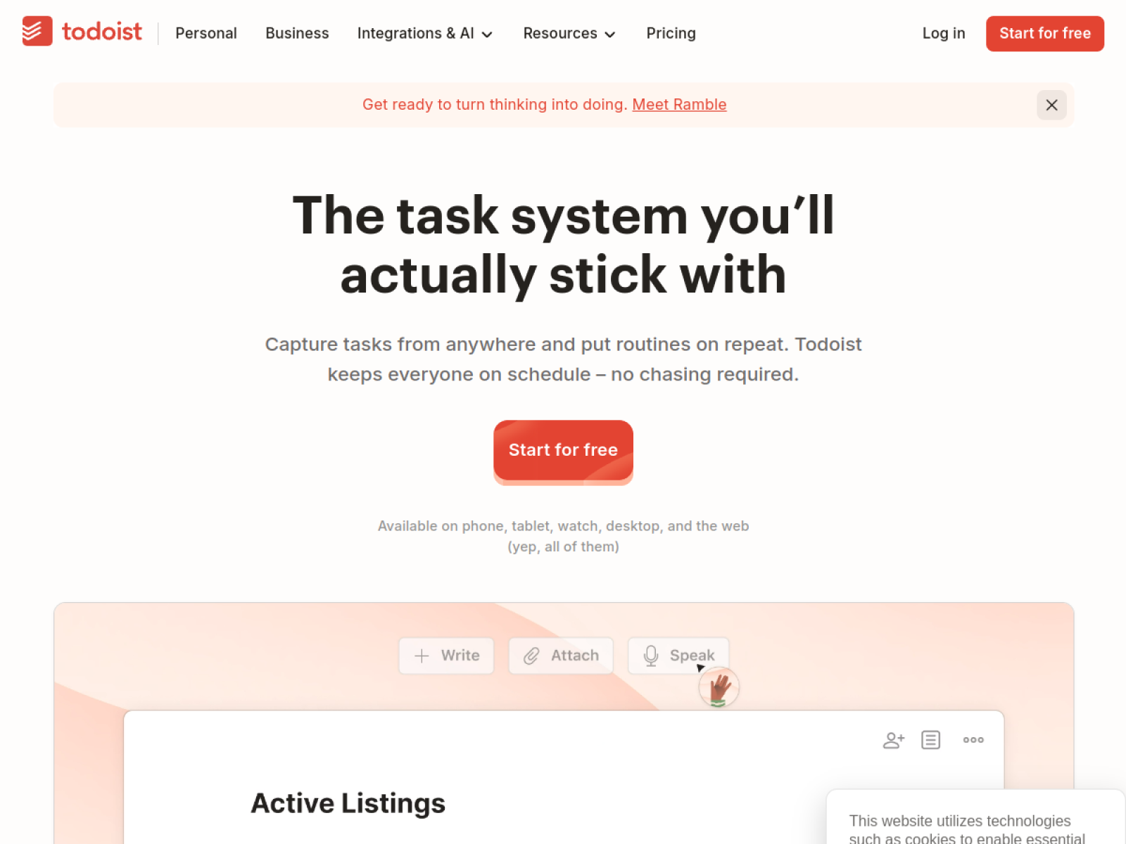 Todoist web sitesi önizlemesi