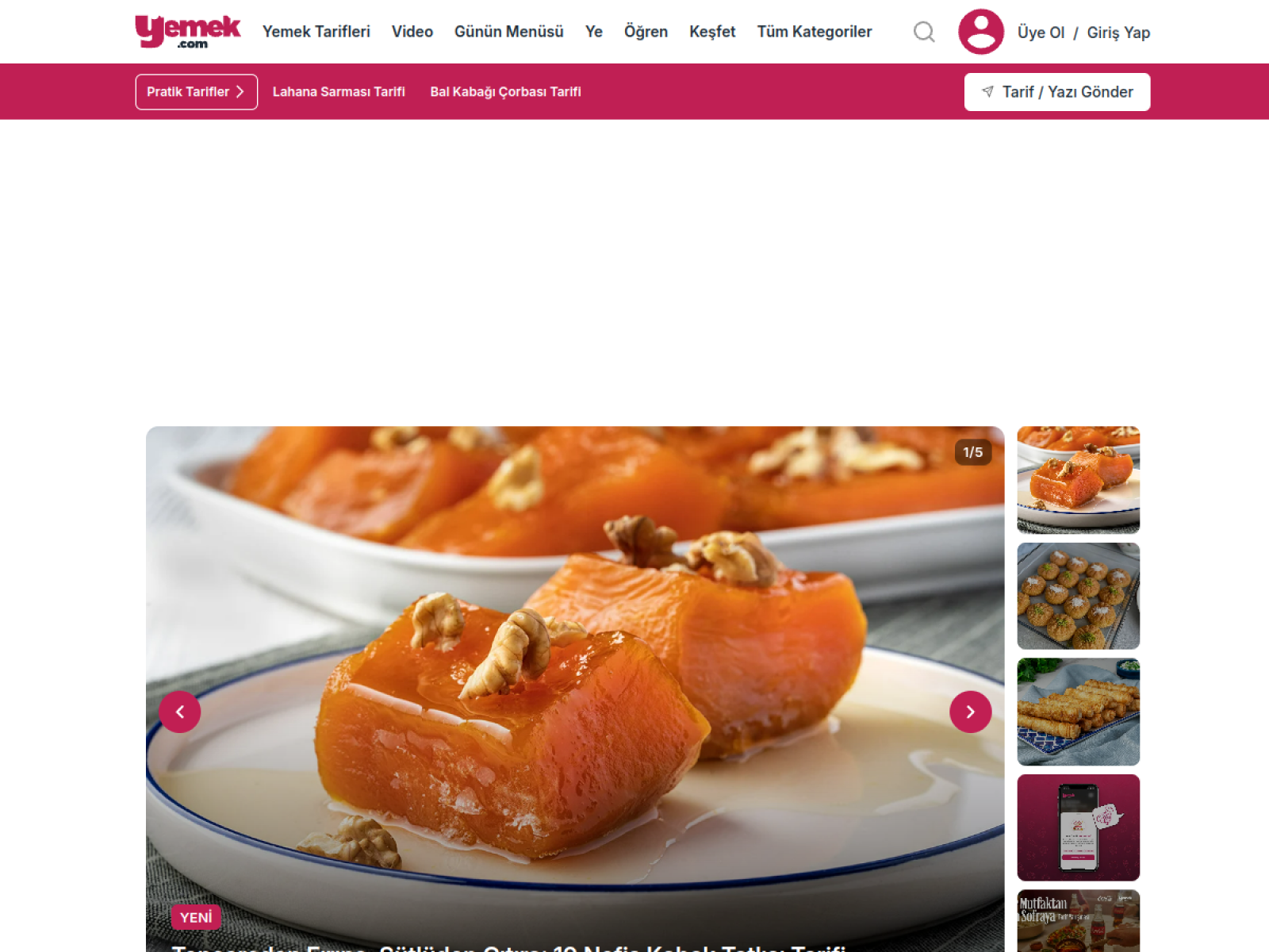 Yemek.com website preview