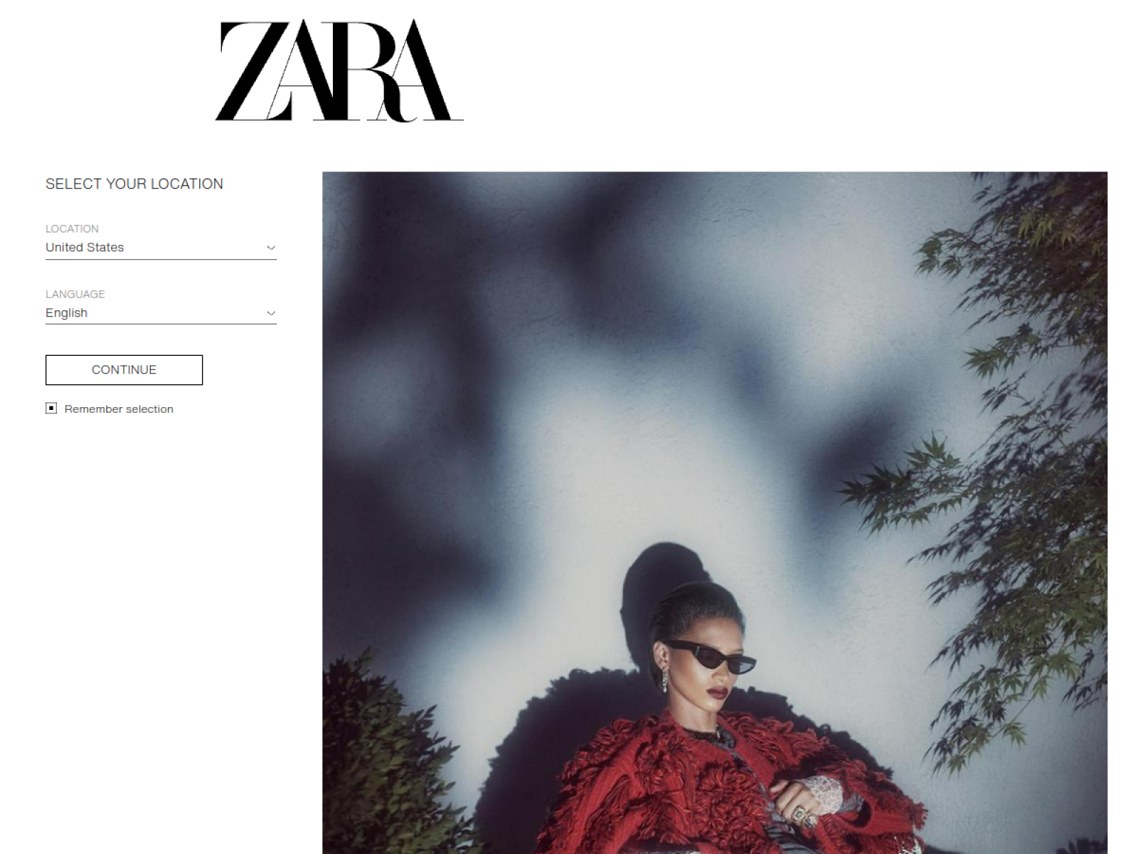 Zara web sitesi önizlemesi