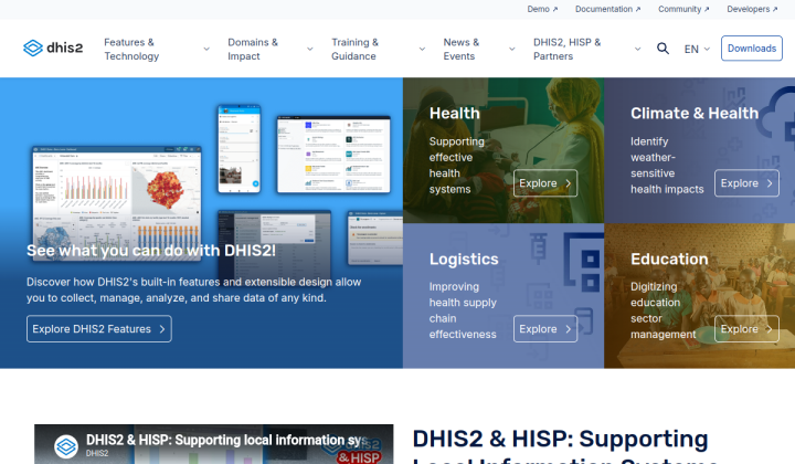 Screenshot of the DHIS2 home page, generated by Thum.io.