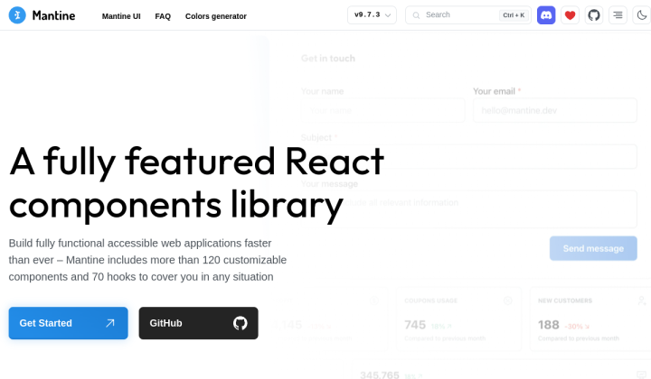 Screenshot of the Mantine home page, generated by Thum.io.