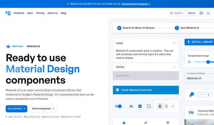 Screenshot of the Material UI home page, generated by Thum.io.