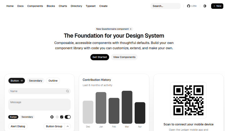 Screenshot of the shadcn/ui home page, generated by Thum.io.