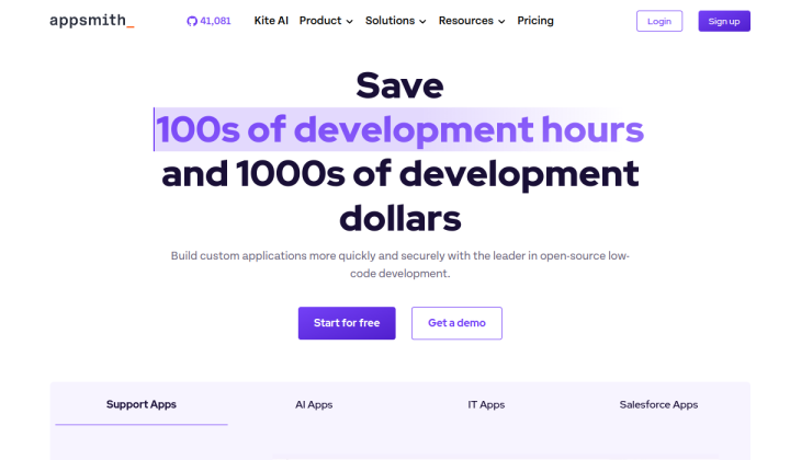 Screenshot of the Appsmith home page, generated by Thum.io.