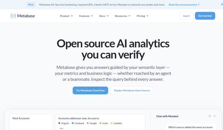 Screenshot of the Metabase home page, generated by Thum.io.