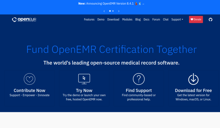 Screenshot of the OpenEMR home page, generated by Thum.io.