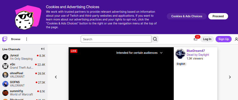 Twitch website preview