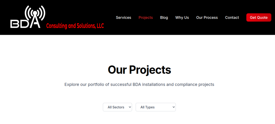 BDA Consulting & Solutions — Project portfolio website preview