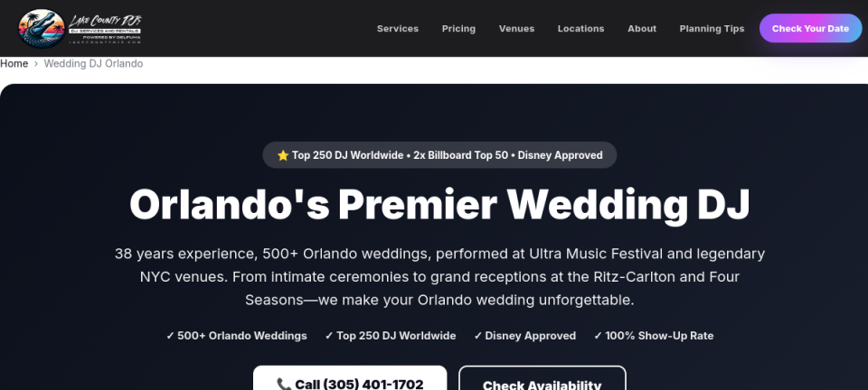 Lake County DJs — Wedding service path website preview