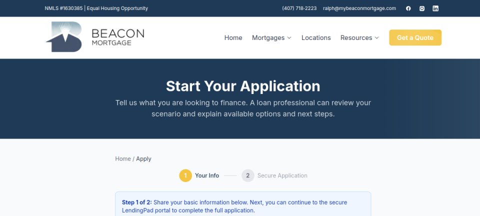 My Beacon Mortgage — Application path website preview