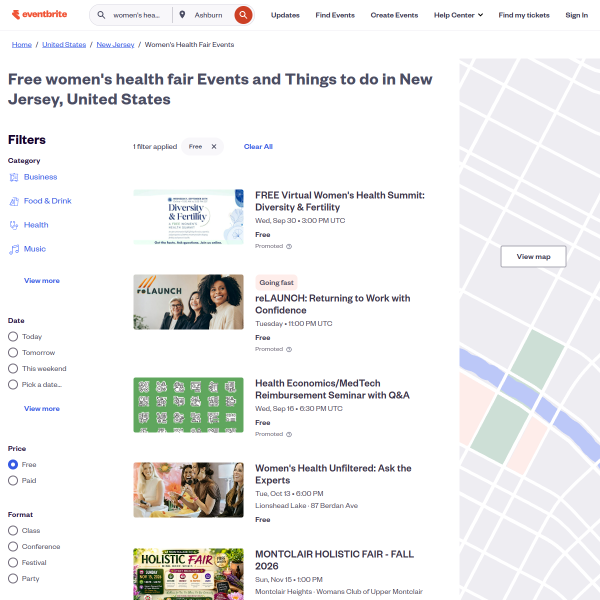 Free New Jersey, United States Women's Health Fair Events