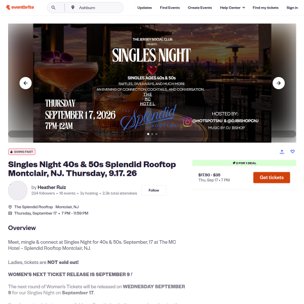 Singles Night 40s & 50s Splendid Rooftop Montclair, NJ. Thursday ...