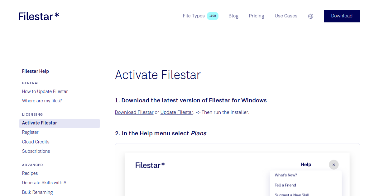 Filestar* | How to activate with an activation code
