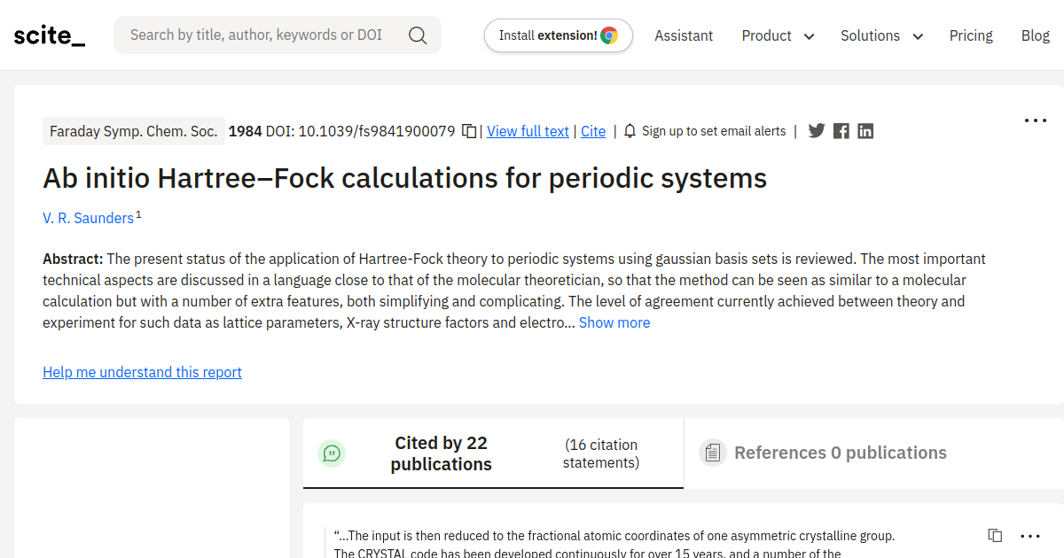 Ab initio Hartree–Fock calculations for periodic systems - [scite report]