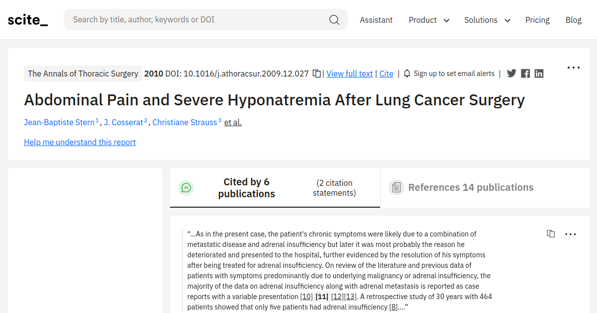 Abdominal Pain and Severe Hyponatremia After Lung Cancer Surgery ...