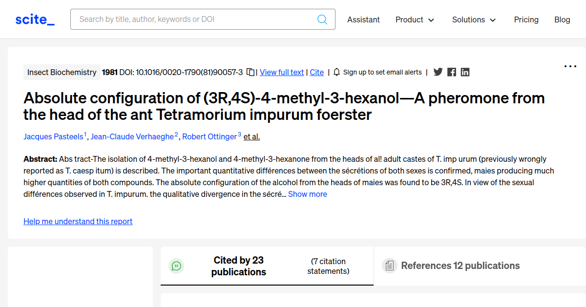 Absolute configuration of (3R,4S)-4-methyl-3-hexanol—A pheromone from ...