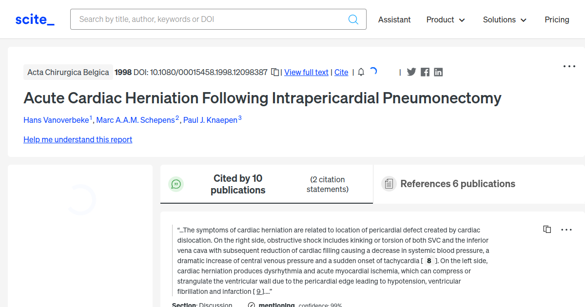 Acute Cardiac Herniation Following Intrapericardial Pneumonectomy ...