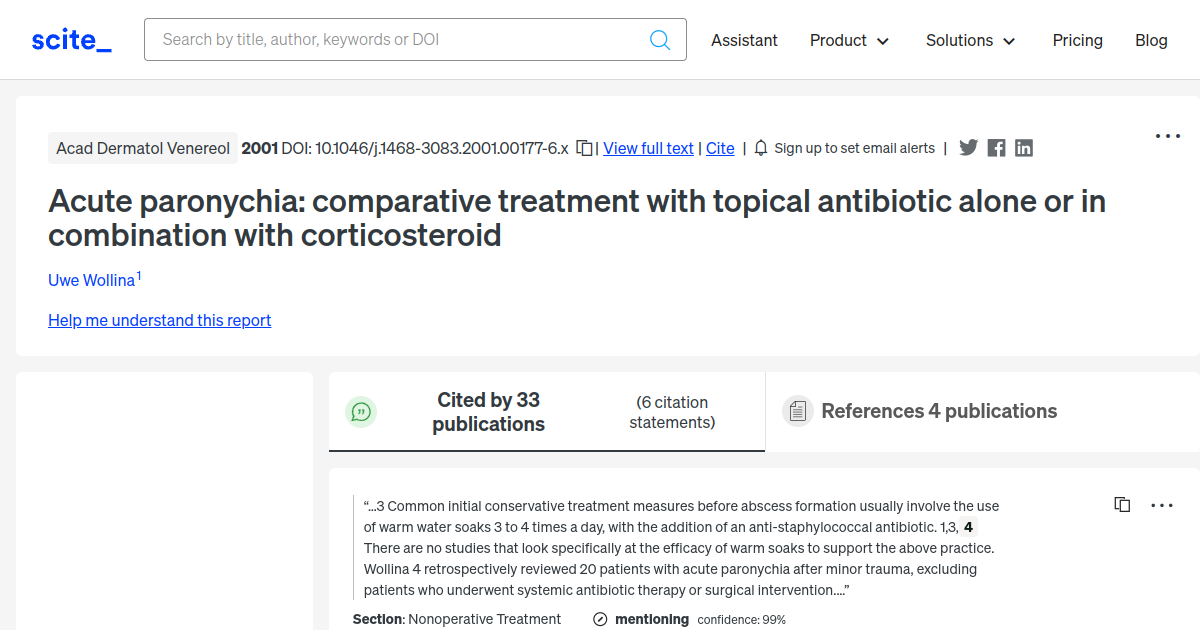 Acute paronychia: comparative treatment with topical antibiotic alone ...