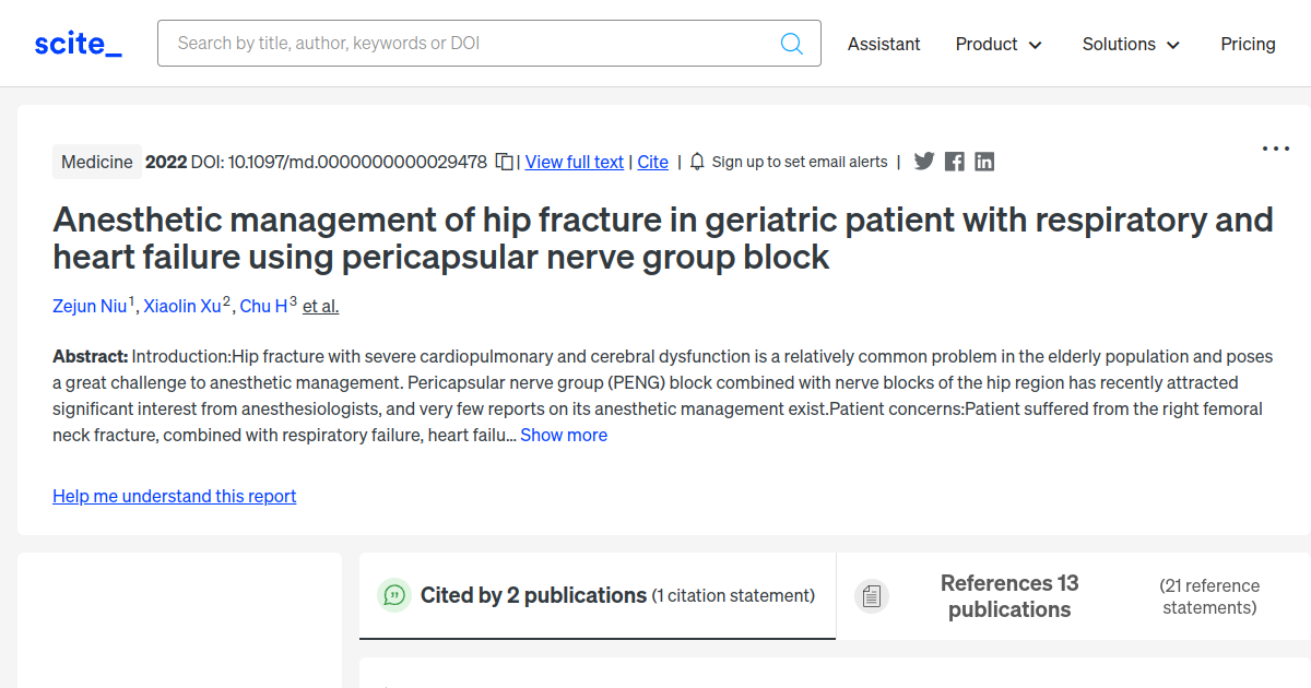 [citation report] Anesthetic management of hip fracture in geriatric ...