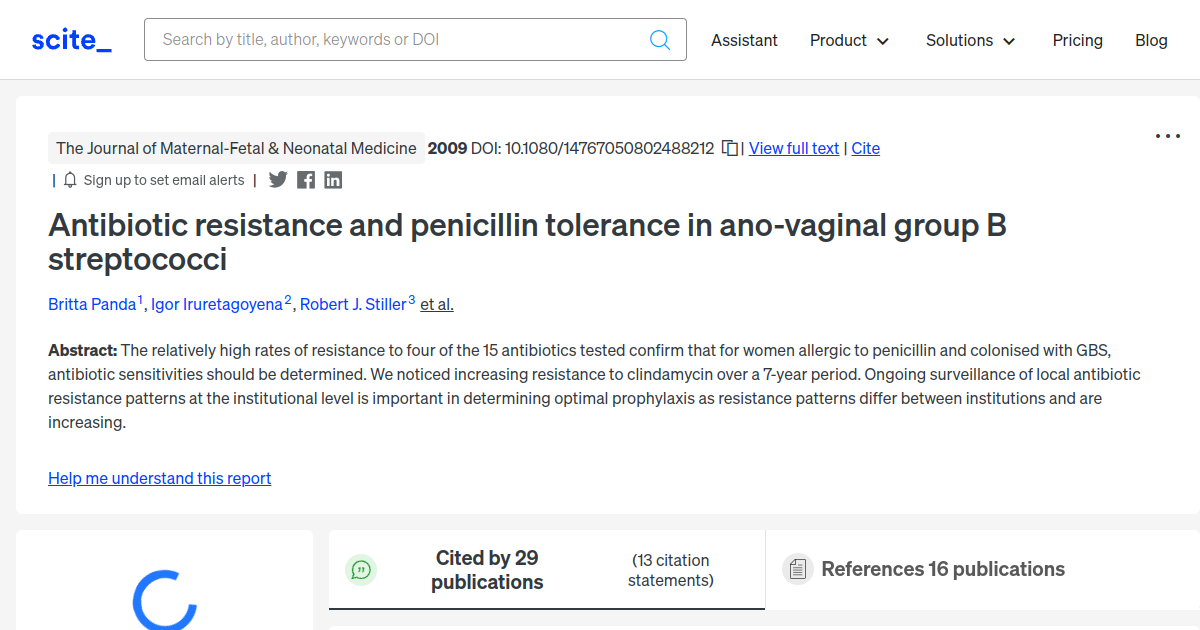 Antibiotic resistance and penicillin tolerance in ano-vaginal group B ...