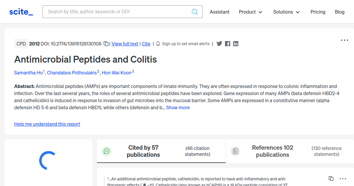 Antimicrobial Peptides and Colitis - [scite report]