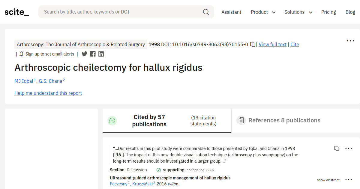 Arthroscopic cheilectomy for hallux rigidus - [scite report]