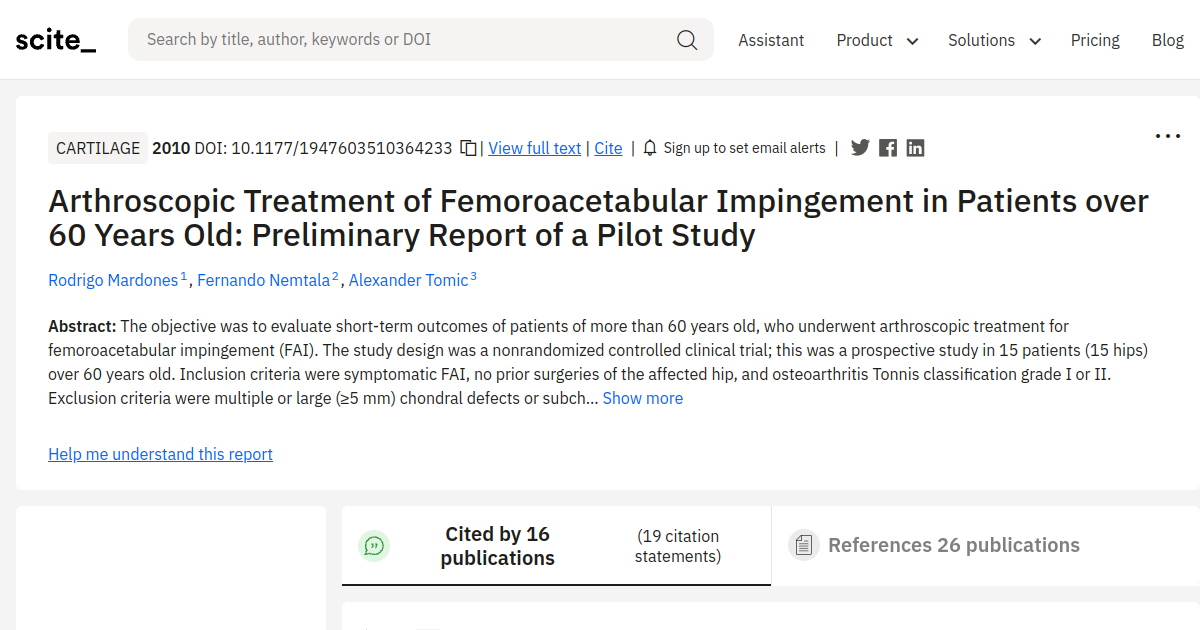 Arthroscopic Treatment of Femoroacetabular Impingement in Patients over ...