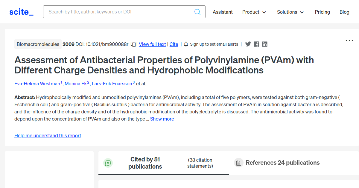 Assessment of Antibacterial Properties of Polyvinylamine (PVAm) with ...