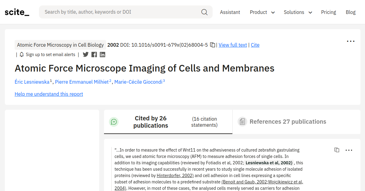 Atomic Force Microscope Imaging of Cells and Membranes - [scite report]