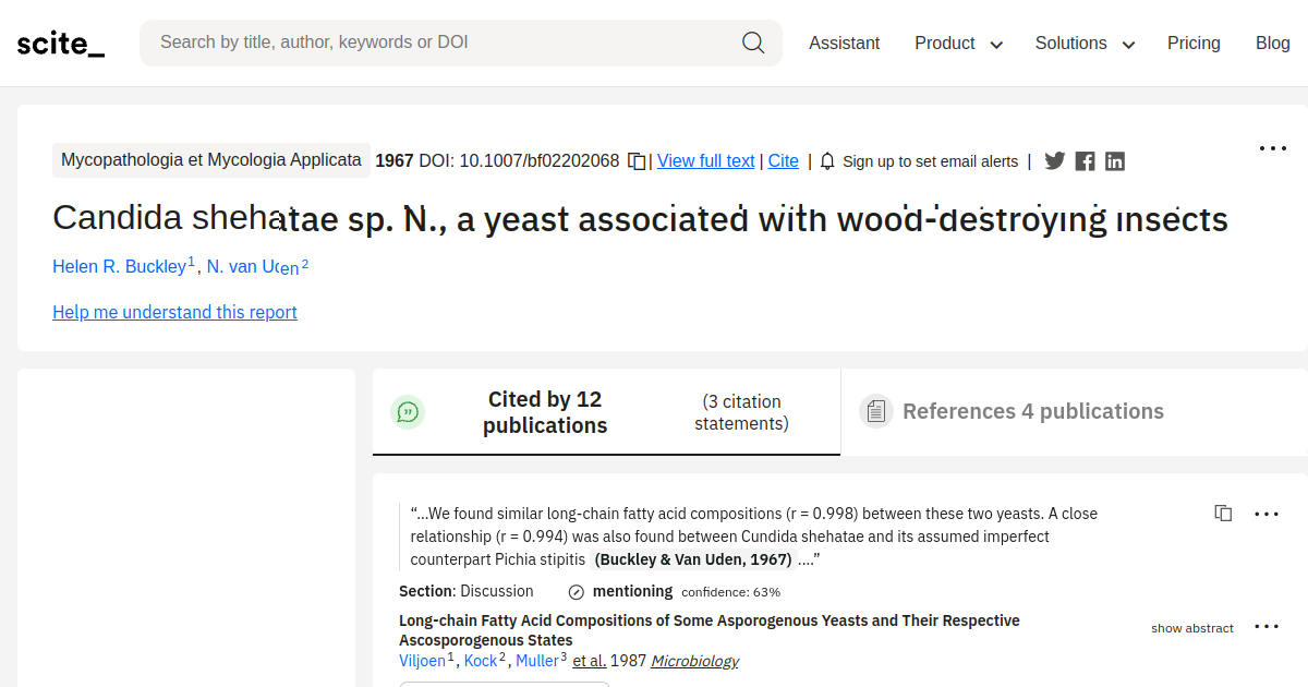 Candida shehatae sp. N., a yeast associated with wood-destroying ...