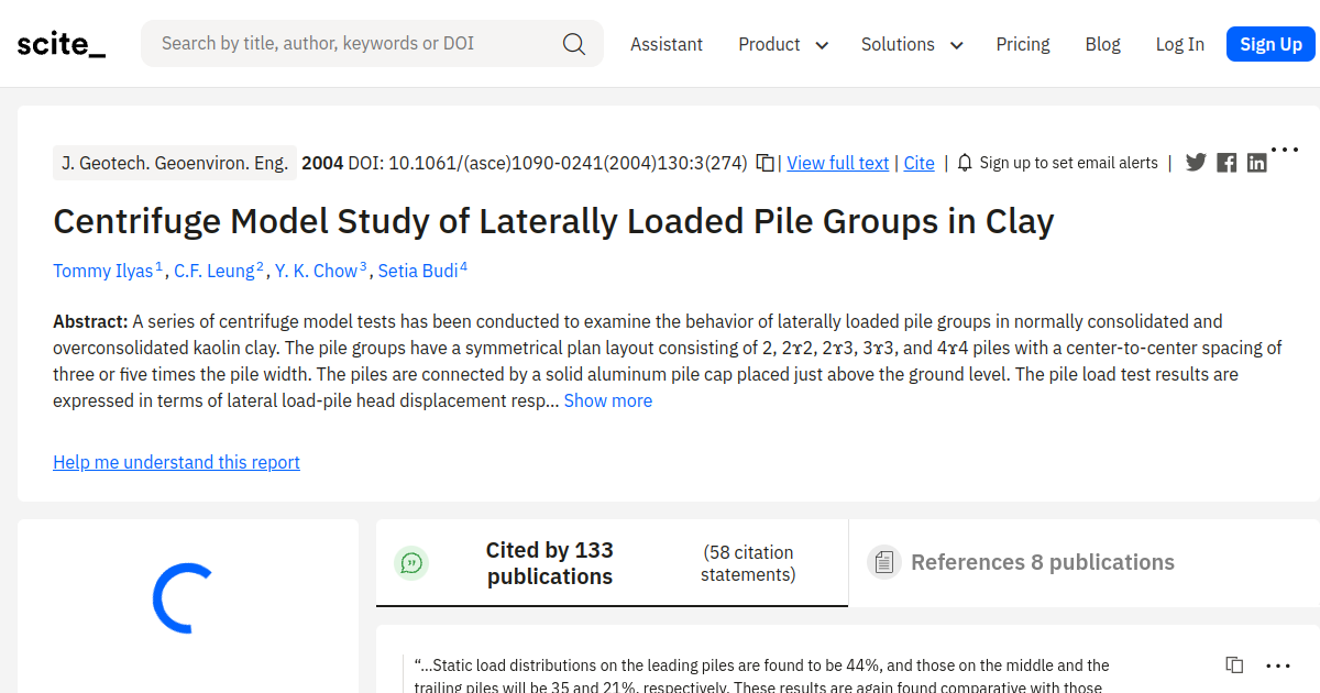 Centrifuge Model Study of Laterally Loaded Pile Groups in Clay - [scite ...