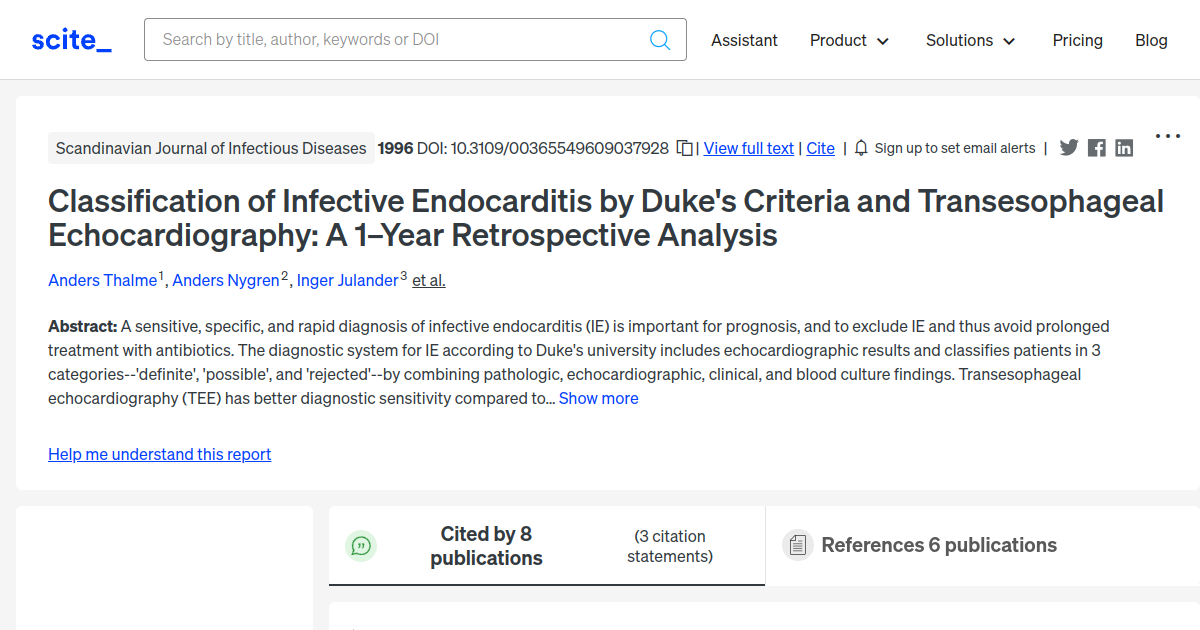 Classification of Infective Endocarditis by Duke's Criteria and ...