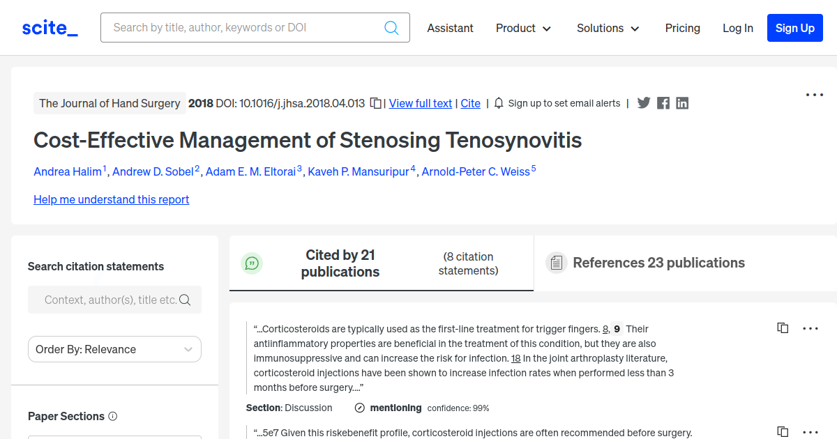 Cost-Effective Management of Stenosing Tenosynovitis - [scite report]