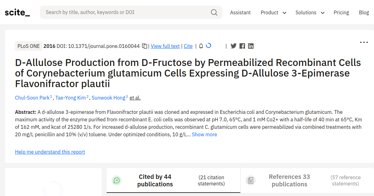 D-Allulose Production from D-Fructose by Permeabilized Recombinant ...