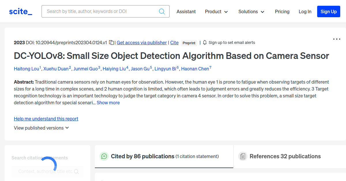 DC-YOLOv8: Small Size Object Detection Algorithm Based on Camera Sensor