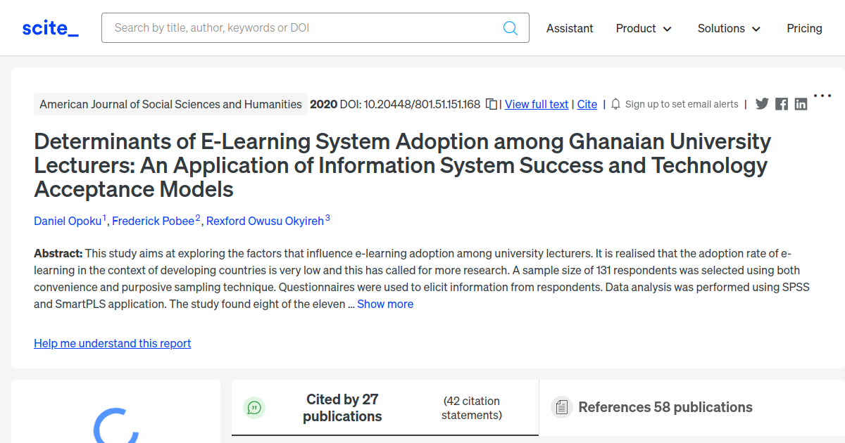 Determinants of E-Learning System Adoption among Ghanaian University ...