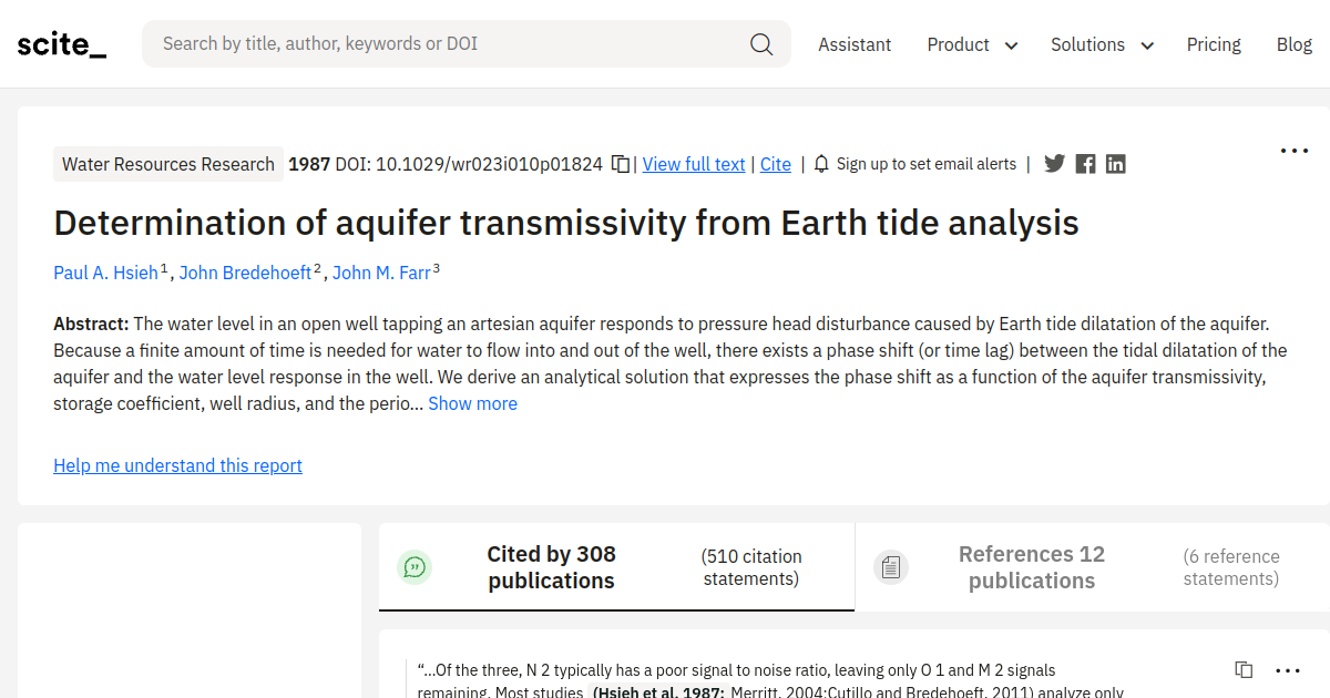 Determination of aquifer transmissivity from Earth tide analysis ...