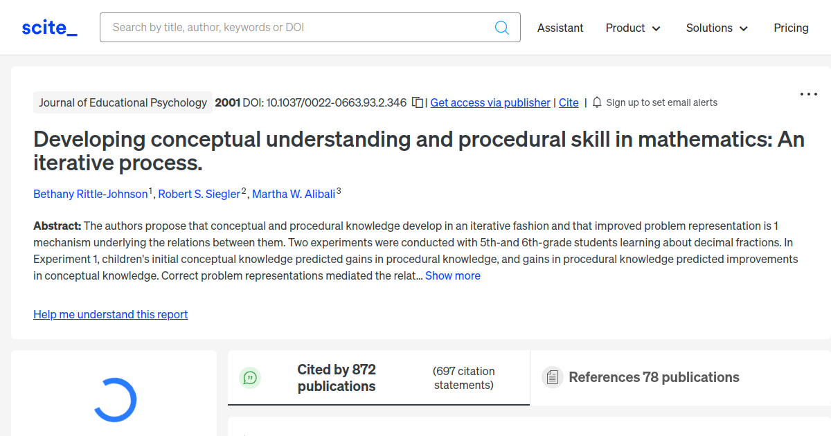 Developing conceptual understanding and procedural skill in mathematics ...