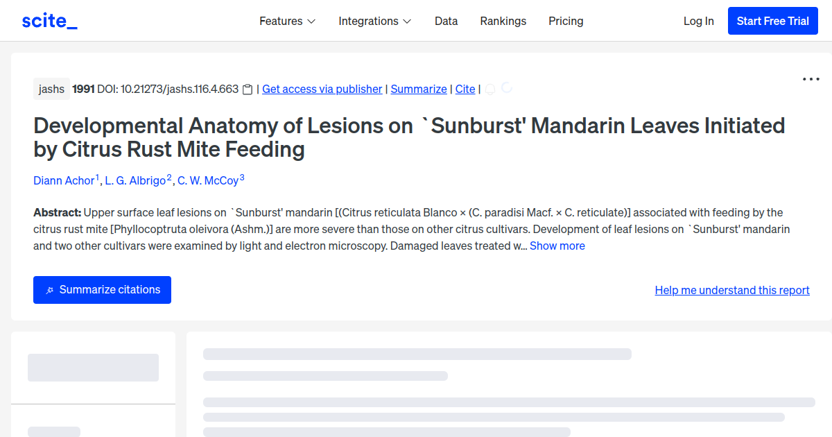 Developmental Anatomy of Lesions on `Sunburst' Mandarin Leaves ...