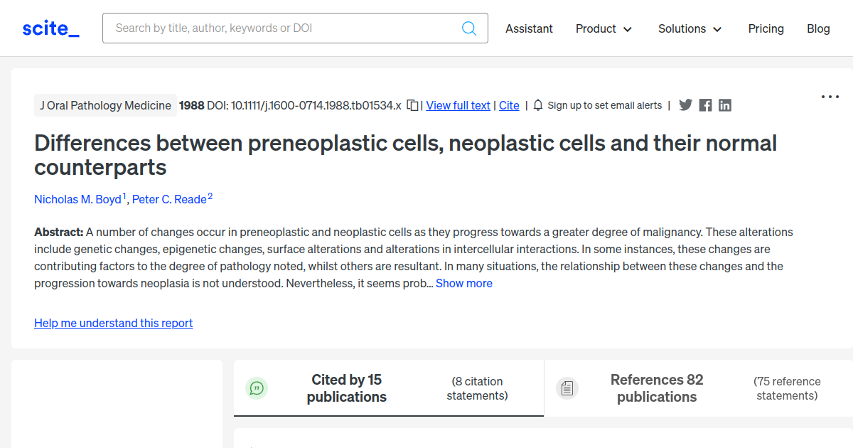 Differences between preneoplastic cells, neoplastic cells and their ...