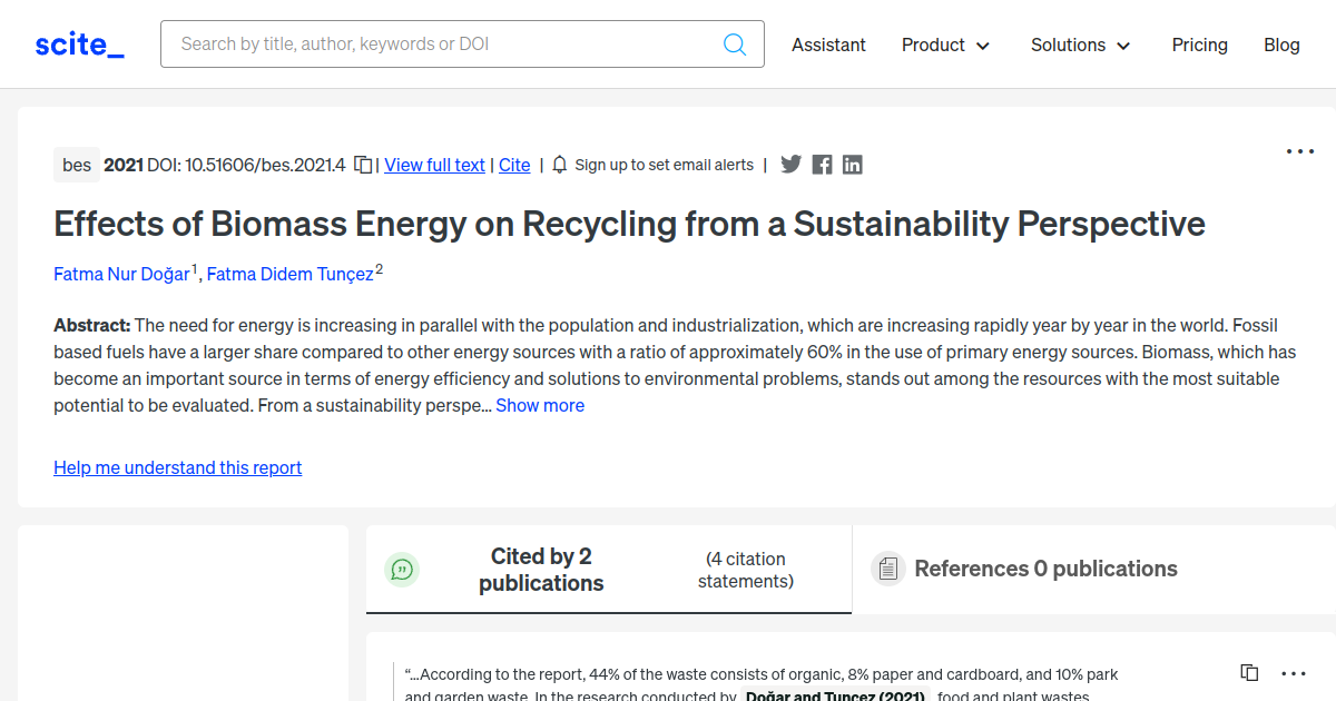 Effects of Biomass Energy on Recycling from a Sustainability ...