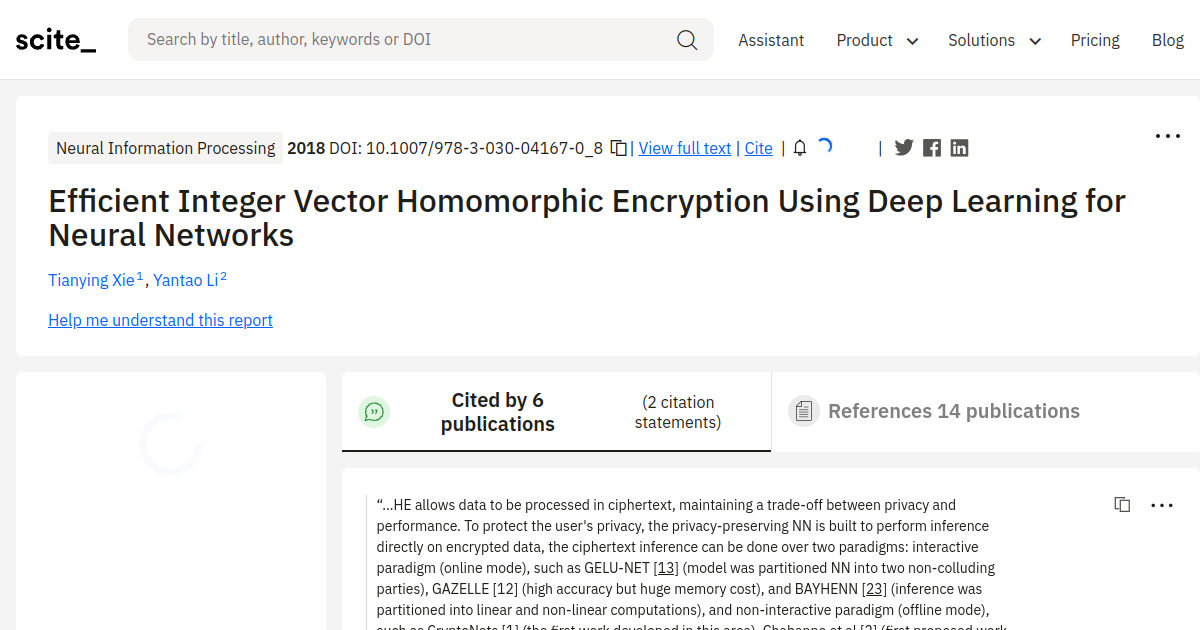 Efficient Integer Vector Homomorphic Encryption Using Deep Learning for ...