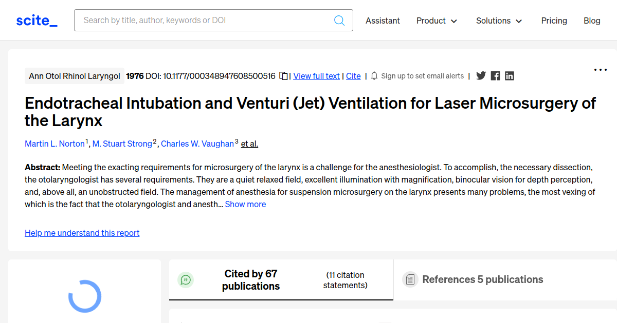 Endotracheal Intubation and Venturi (Jet) Ventilation for Laser ...