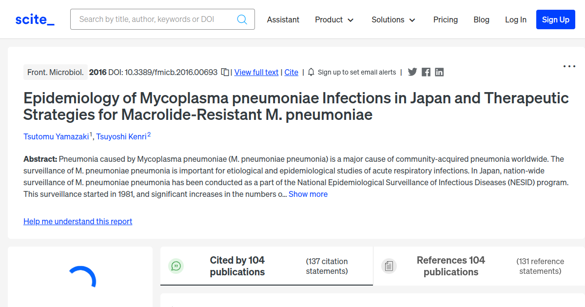 Epidemiology of Mycoplasma pneumoniae Infections in Japan and ...