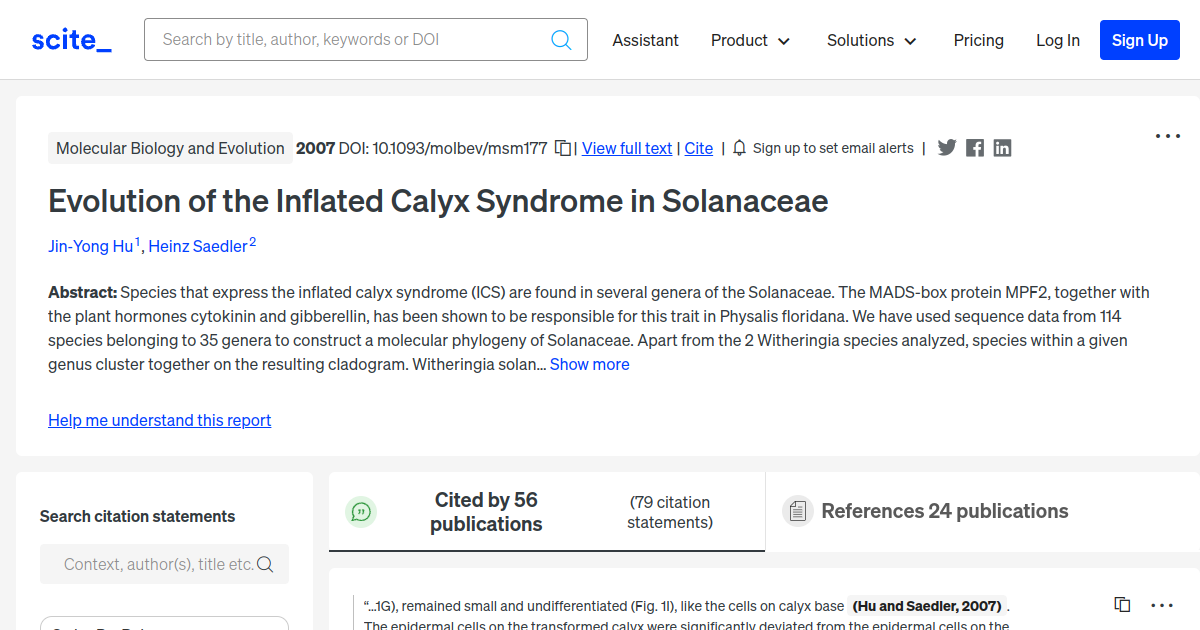 Evolution of the Inflated Calyx Syndrome in Solanaceae - [scite report]