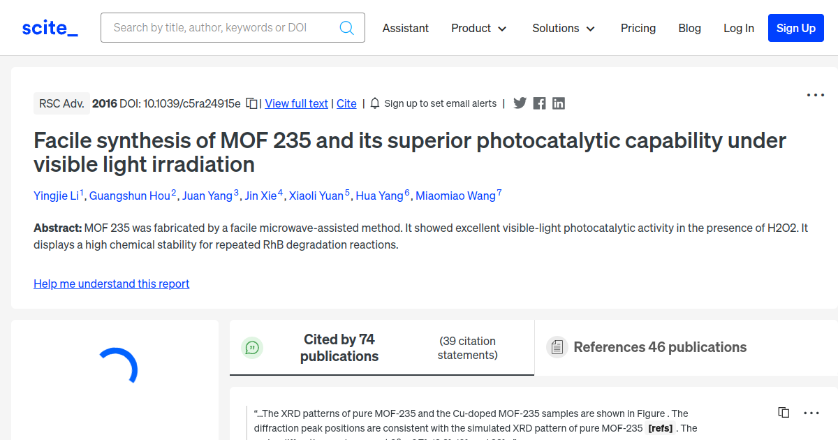 Facile synthesis of MOF 235 and its superior photocatalytic capability ...