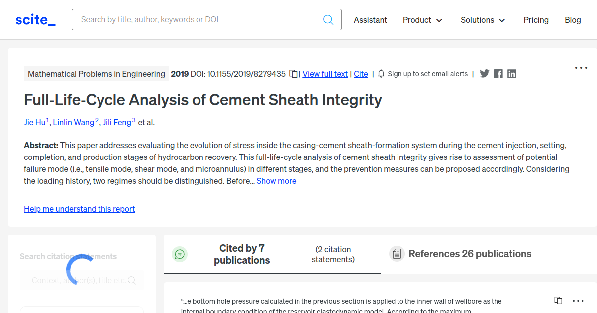 Full-Life-Cycle Analysis of Cement Sheath Integrity - [scite report]