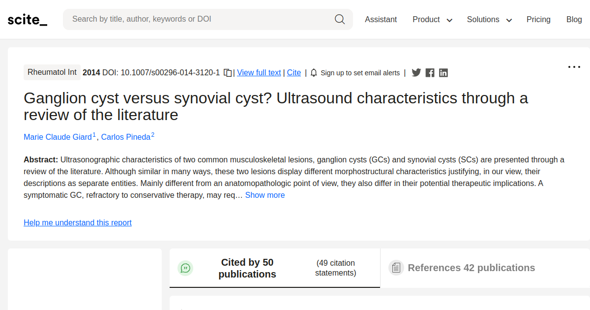 Ganglion cyst versus synovial cyst? Ultrasound characteristics through ...