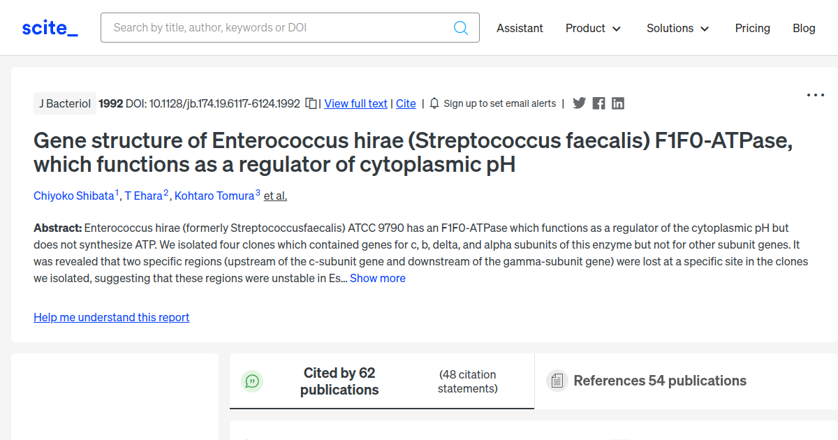 Gene structure of Enterococcus hirae (Streptococcus faecalis) F1F0 ...